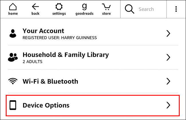 device option highlighted