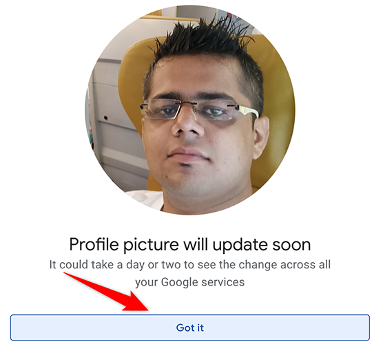 Click "Got It" to close the profile picture removal success message box on the Google Account site.