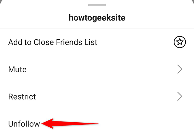 Tap Following > Unfollow on the user's profile page in the Instagram app.