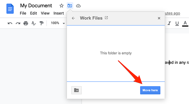 Click "Move Here" in the move menu on the Google Docs site.
