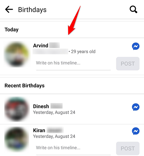Access friends' birthdays in the Facebook app.