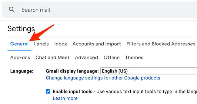 Click "General" in "Settings" on Gmail.