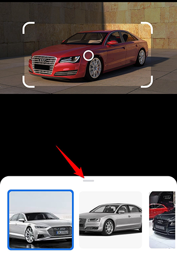 Drag the bottom section upwards to view the search results in Google Lens.