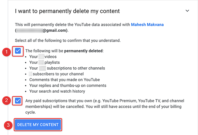 Click "Delete My Content" on the "Remove YouTube Content" page.