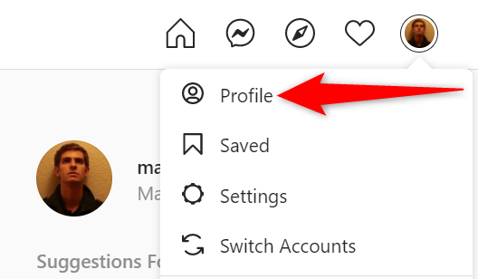 Select "Profile" from the profile icon menu on the Instagram site.
