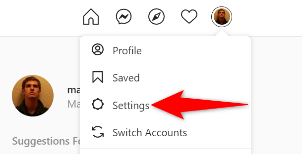 Select "Settings" from the profile menu on the Instagram site.