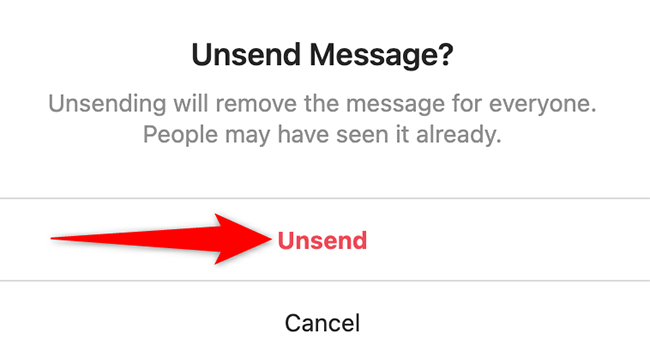 Click "Unsend" in the "Unsend Message" prompt on the Instagram site.