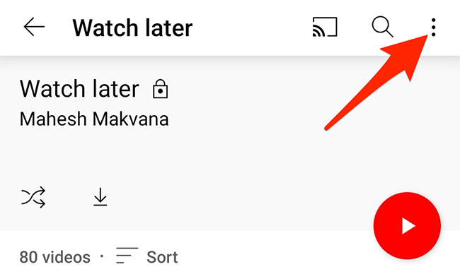 Tap the three dots on the "Watch Later" page in the YouTube app.