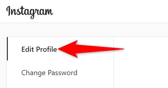 Choose "Edit Profile" on the settings page of the Instagram site.