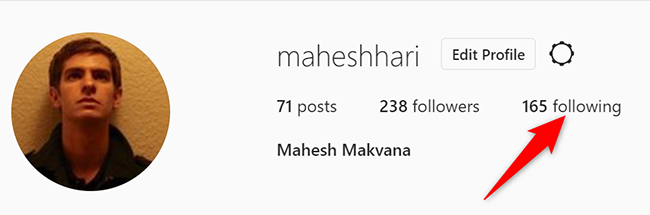 Click "Following" on the profile page on the Instagram site.