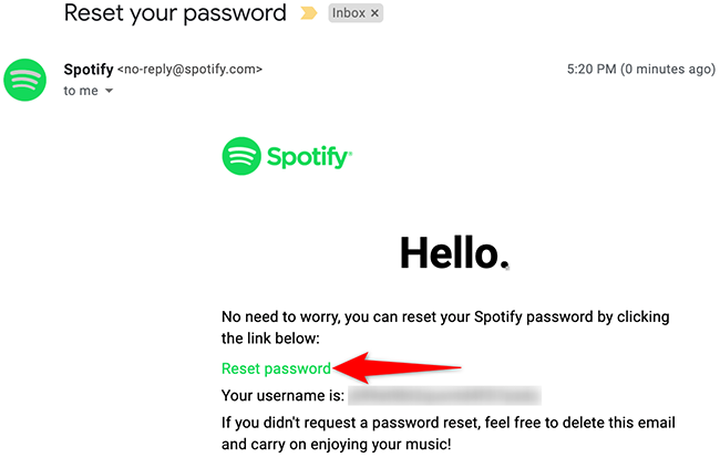Click "Reset Password" in the email from Spotify.