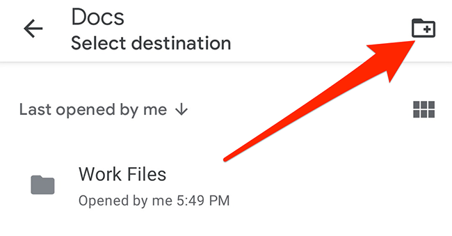Tap the folder icon at the top-right corner of the Google Docs app.