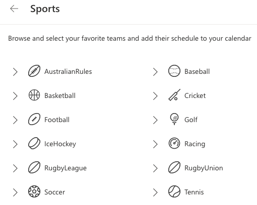 Outlook calendar sports leagues