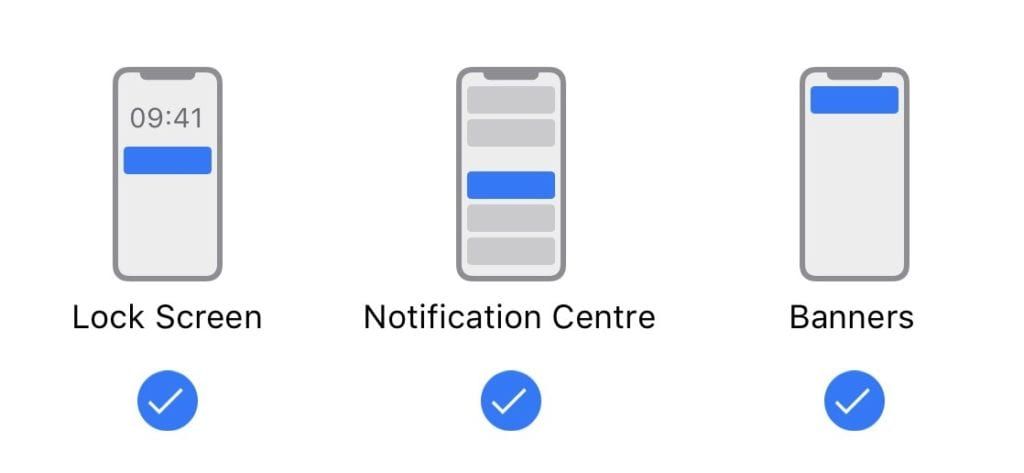 iPhone notification types.