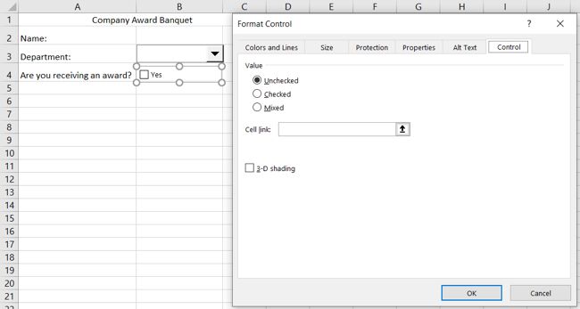 Edit the checkbox properties