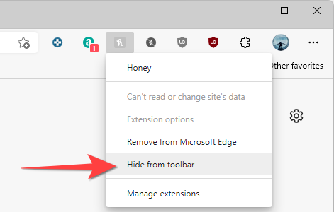 Select Hide-from-toolbar-to remove the extension icon from the Microsoft Edge's toolbar.
