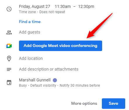 Click Add Google Meet Video Conferencing