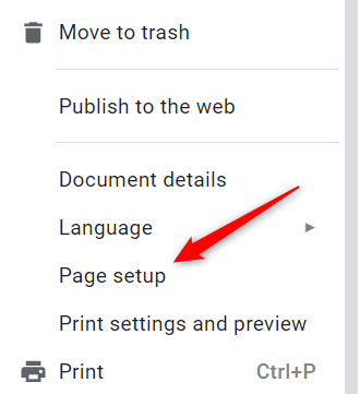 Click Page Setup in the drop-down menu.