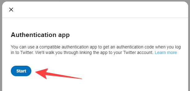 Click the "Start" button on the Authenticatoin app pop up window.
