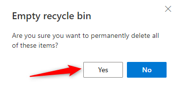 Click Yes to permanently delete all items.