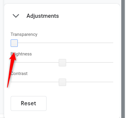 Click and drag the handle on the transparency slider to adjust the transparency.