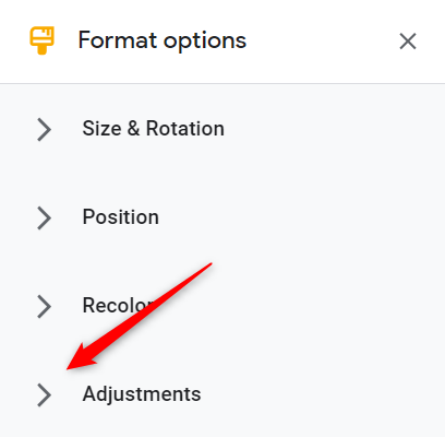 Click the arrow next to the Adjustments option.