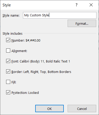 Edited custom cell style in Excel