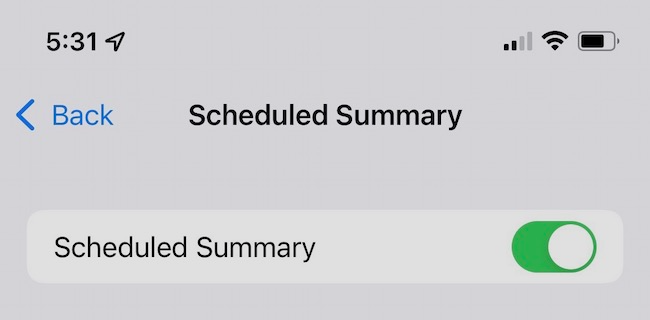 Enabled Scheduled Summary in Notifications