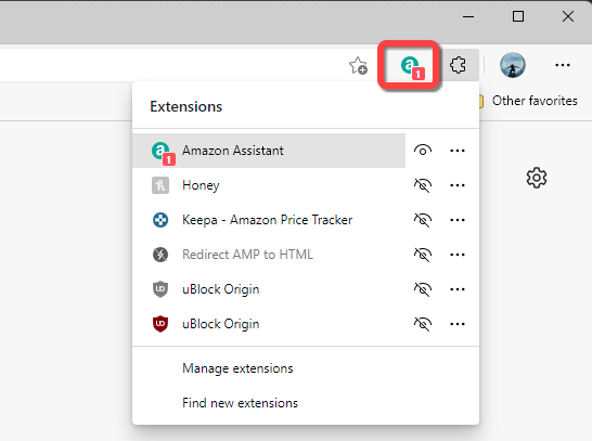 Extension showing on the Microsoft Edge toolbar.