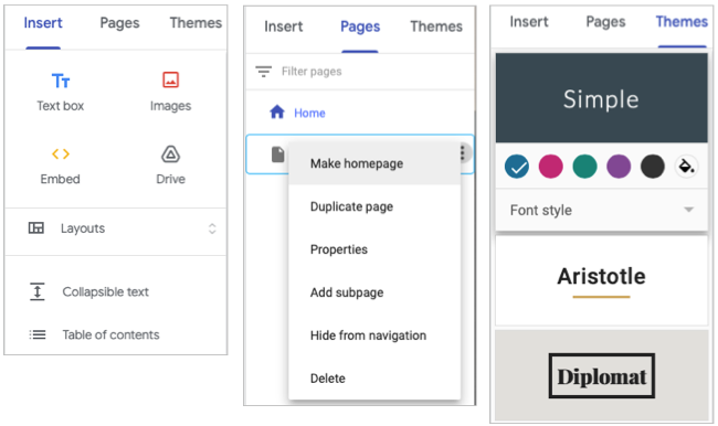 Insert, Pages, and Themes tabs