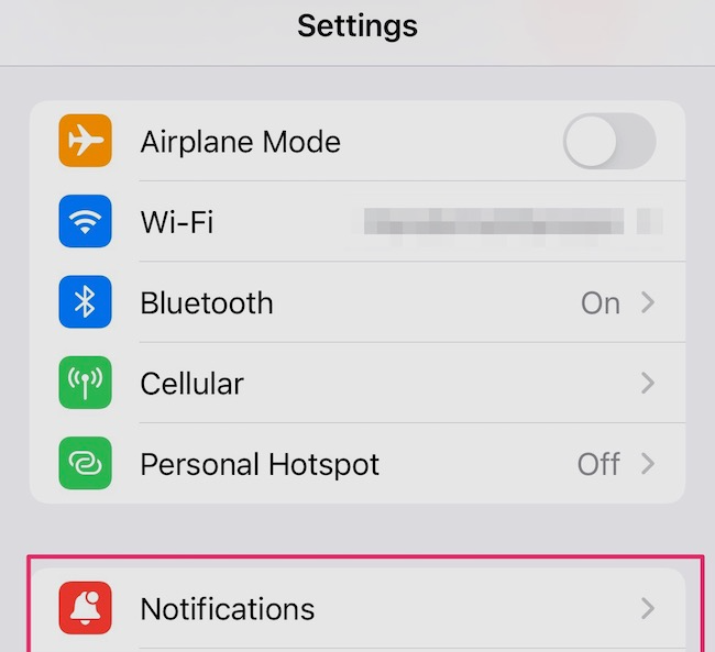 Main Settings pane in iOS 15