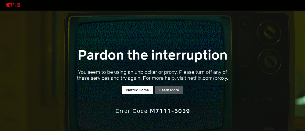 Netflix proxy error screen