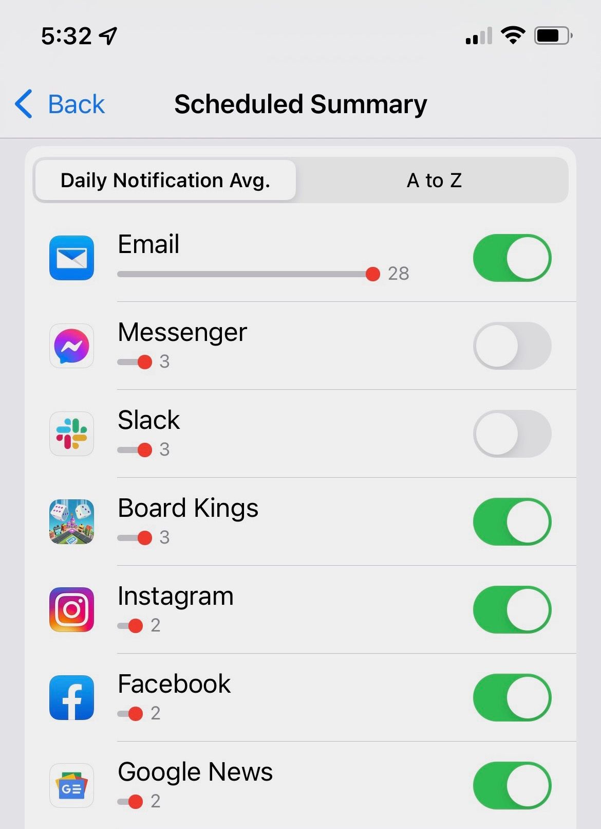 Seeing average daily notifications for each of your apps
