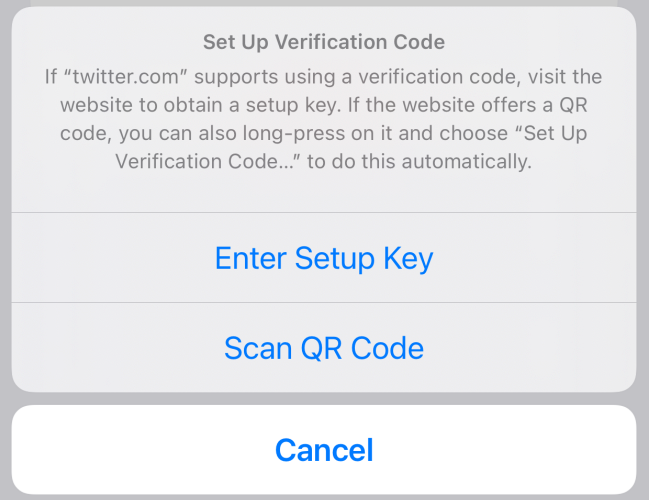 Choose between "Enter Setup Key" and "Scan QR Code" option.
