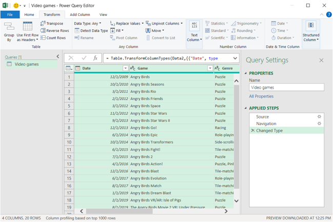 Select columns in the Power Query Editor