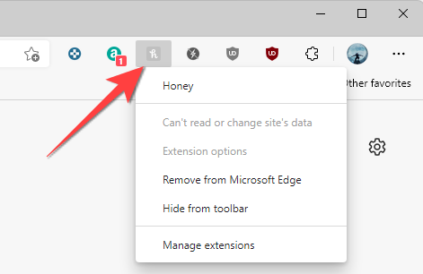 Right-clicking on the extension icon reveals a drop-down menu.