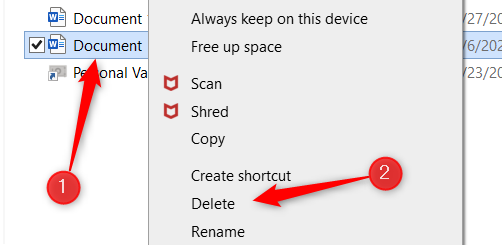 Right-click the file and then click Delete.