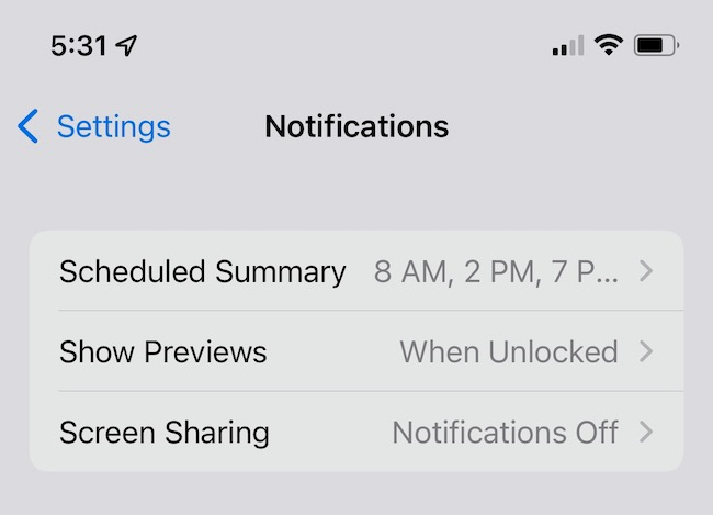 Scheduled Summary options for Notifications