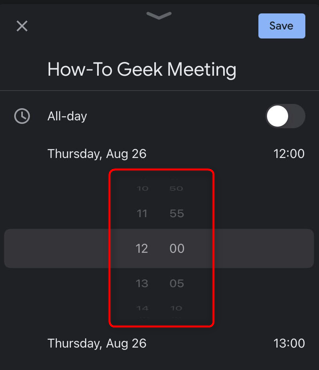 Scroll the wheel to set the time of the meeting.