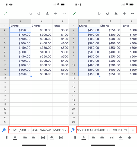 See calculations in Google Sheets on mobile