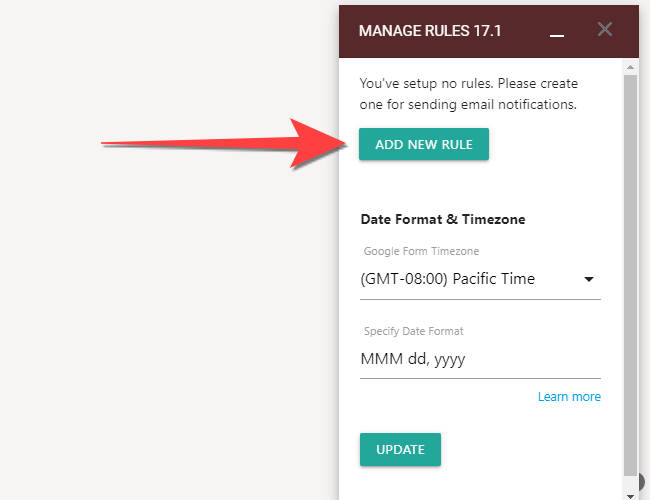 Select "Add New Rule" button to create a new rule.