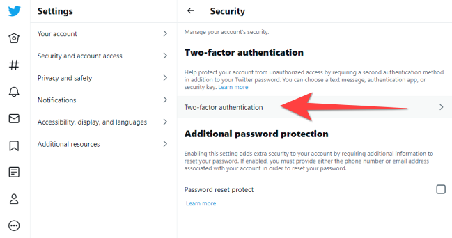 Click "Two-factor authentication" under "Security" section.