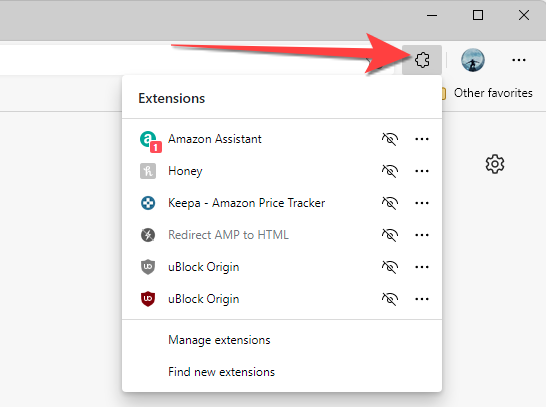 Select the Extensions icon in the top-right corner of Microsoft Edge.