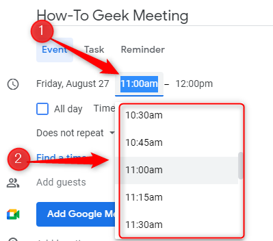 Select the time for the meeting