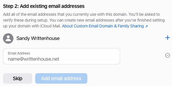 Add your current email addresses on the domain