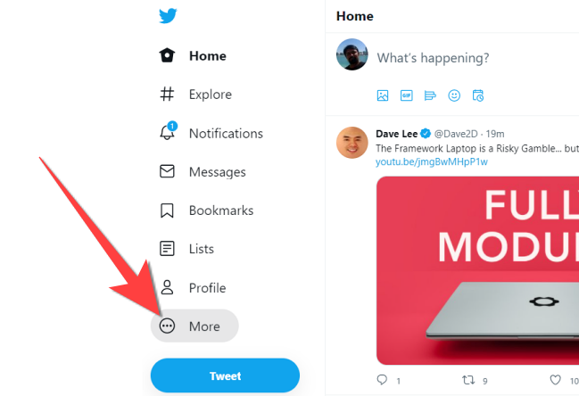 Tap the "More" button on the Twitter website.