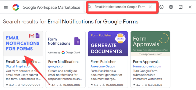 Type "Email Notifications for Forms" and press Enter.