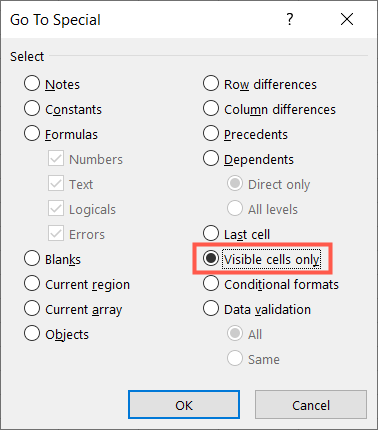 Select Visible Cells Only