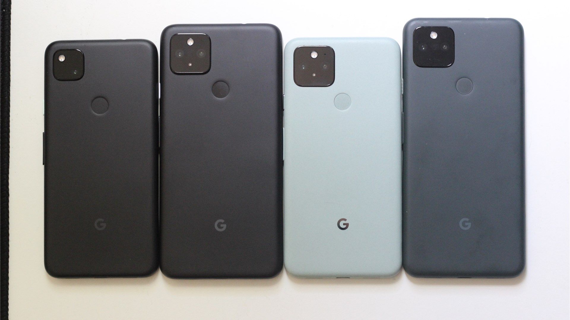 The Pixel 4a, 4a 5G, 5, and 5a side by side