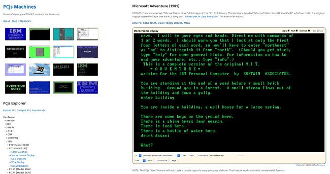 Playing Microsoft Adventure in a browser on PCjs.com.